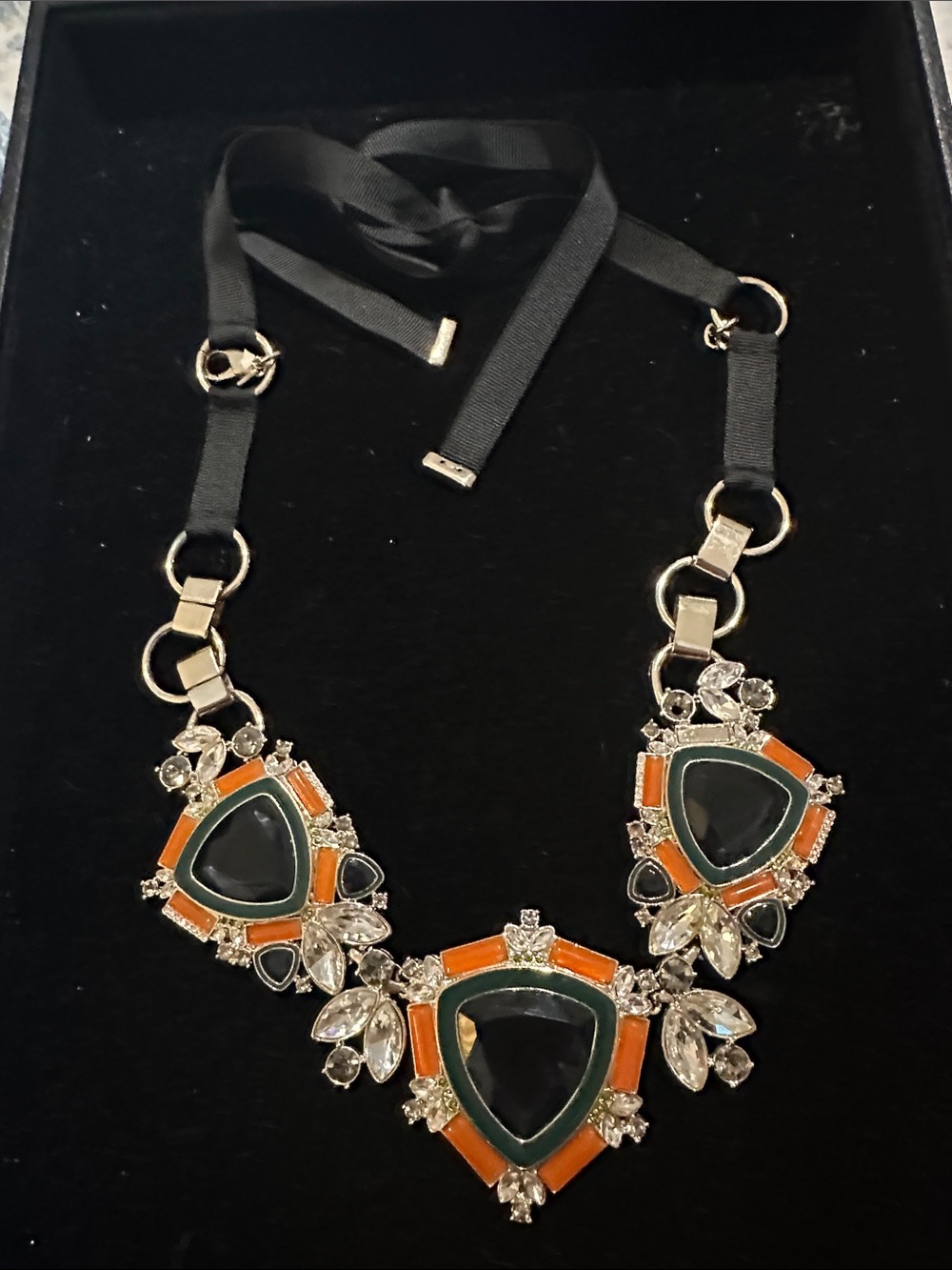 Banana Republic Orange and Black Crystal Ribbon Necklace - Picture 1 of 3